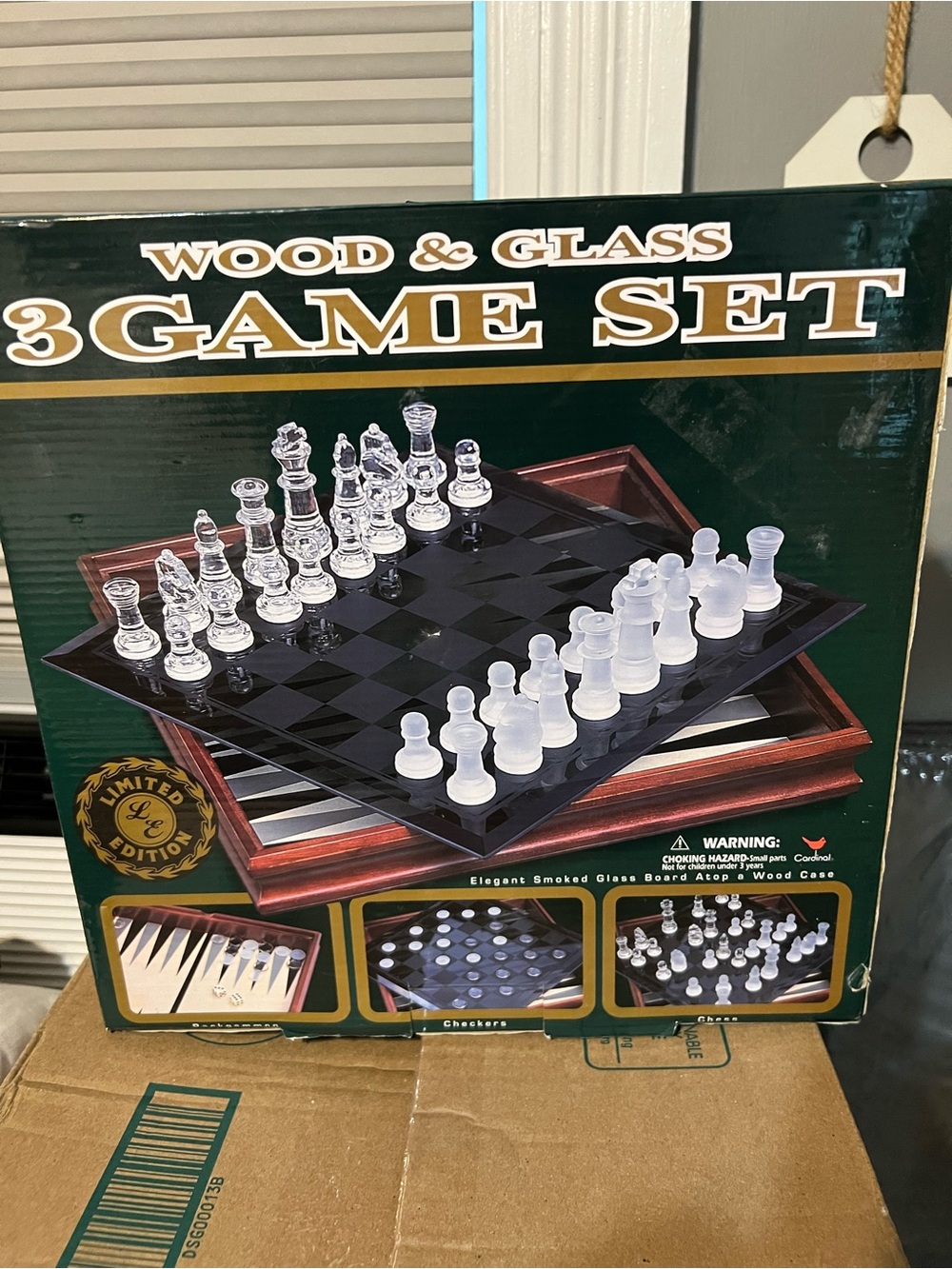 3-Game Set - Black and Clear Chess/Checkers/Backgammon